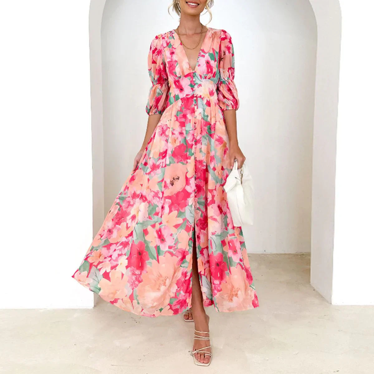 Ilona | Elegancka sukienka maxi w kolorze różowym