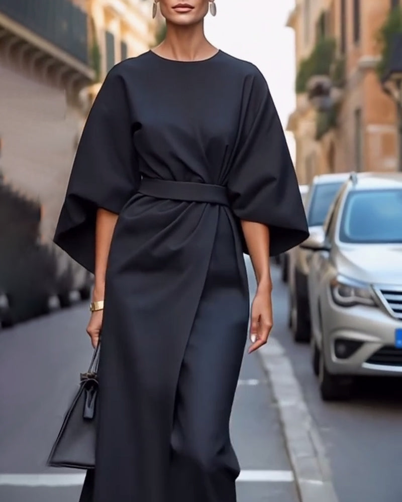 Celestine | Sukienka Z Eleganckimi Latarniowymi Rękawami I Paskiem