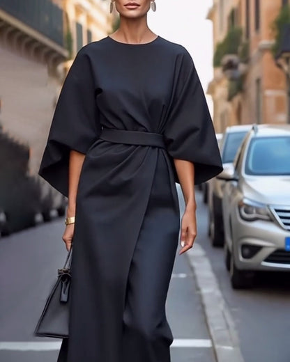 Celestine | Sukienka Z Eleganckimi Latarniowymi Rękawami I Paskiem