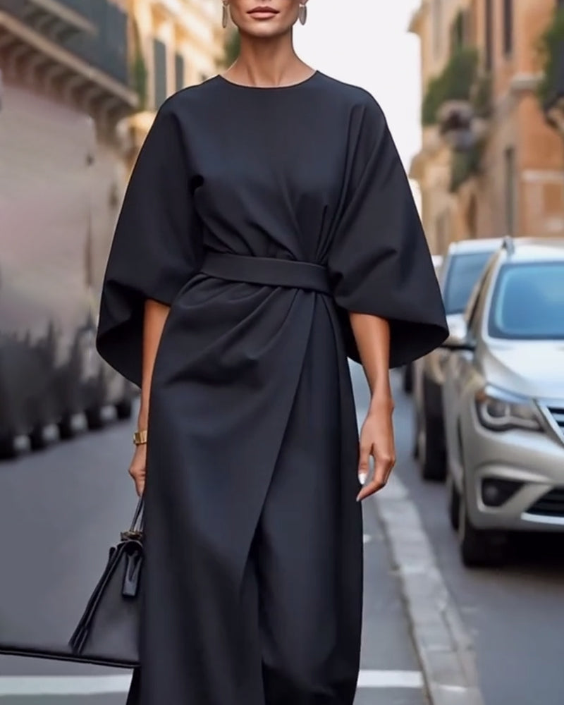 Celestine | Sukienka Z Eleganckimi Latarniowymi Rękawami I Paskiem