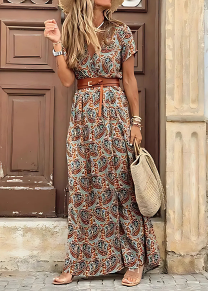 Irina | Elegancka Sukienka Z Długim Paskiem I Wzorem W Paisley