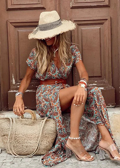 Irina | Elegancka Sukienka Z Długim Paskiem I Wzorem W Paisley